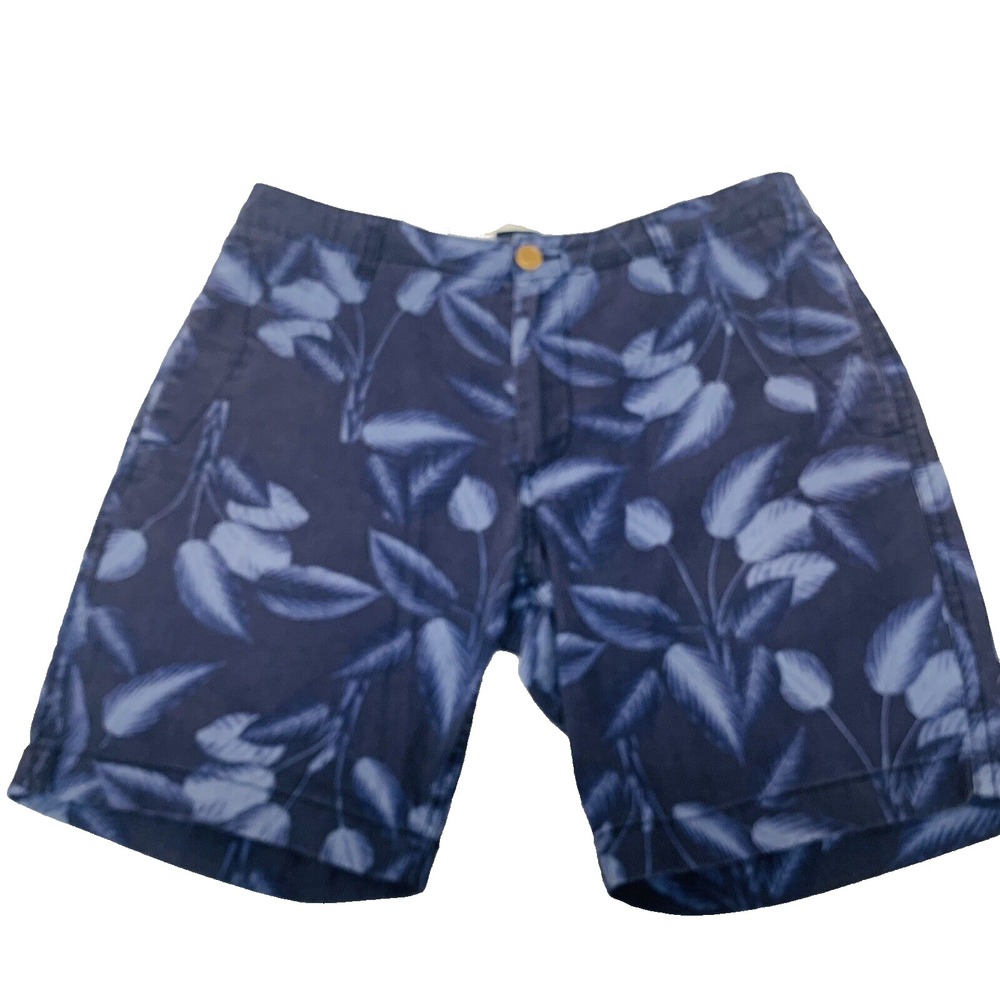 J Crew Shorts Men 35 Linen Cotton Blue Tropical‎ Print Pockets Chino Casual 8"